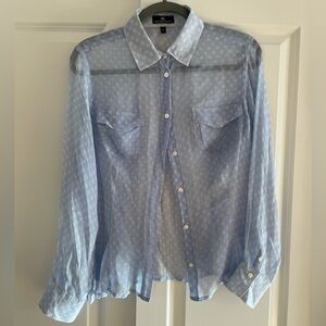 Sheer Blue Button-Up Shirt Blouse